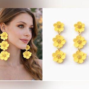 💛Yelow Floral Drop Earrings 3” Statement Boutique